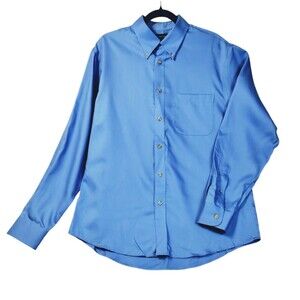 Lands' End Shirt Men's M Button Up Down Long Sleeve Pocket Blue Career Basic